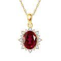 wholesale 14k Red Oval Gemstone Pendant Necklace With Lab Diamond Halo-0-0