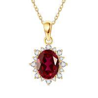 wholesale 14k Red Oval Gemstone Pendant Necklace With Diamond Halo-Red Ruby