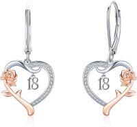 wholesale 925 Sterling Silver 925 Rose Gold Plated Heart with Floral Drop Earrings for Women-18th