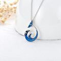 wholesale 925 Sterling Silver Blue Enamel Whale Tail & Ocean Wave Necklace for Women-0-2