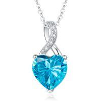 wholesale 925 Sterling Silver Blue Heart Pendant Necklace Wholesale With Crystal Accents-12. December - Dec.