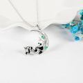 wholesale 925 Sterling Silver Panda On Crescent Moon Pendant With Green Accents-0-3