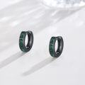 wholesale Black 925 Sterling Silver Malachite Inlay Hoop Earrings - Punk Gothic Style Jewelry for Women and Men-0-5