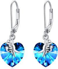 wholesale 925 Sterling Silver Heart-Shaped Crystal Cat Dangle Earrings-Cat Crystal Earrings