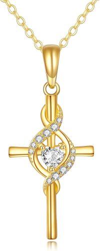 wholesale 14K Gold Heart Shaped Diamond Cross Pendant Necklace for Women Girls Gifts Fine Jewelry Chain Length: Adjustable from 36-48cm (14-17)-Heart Infinity Cross