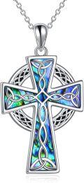 wholesale 925 Sterling Silver Celtic Knot Cross with Abalone Shell Inlay Infinity Heart Love Pendant Necklace for Women Girls  (Blue)-0-0