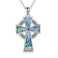 wholesale 925 Sterling Silver Celtic Cross Necklace With Mother Of Pearl Inlay-Irish Celtic Cross Necklace