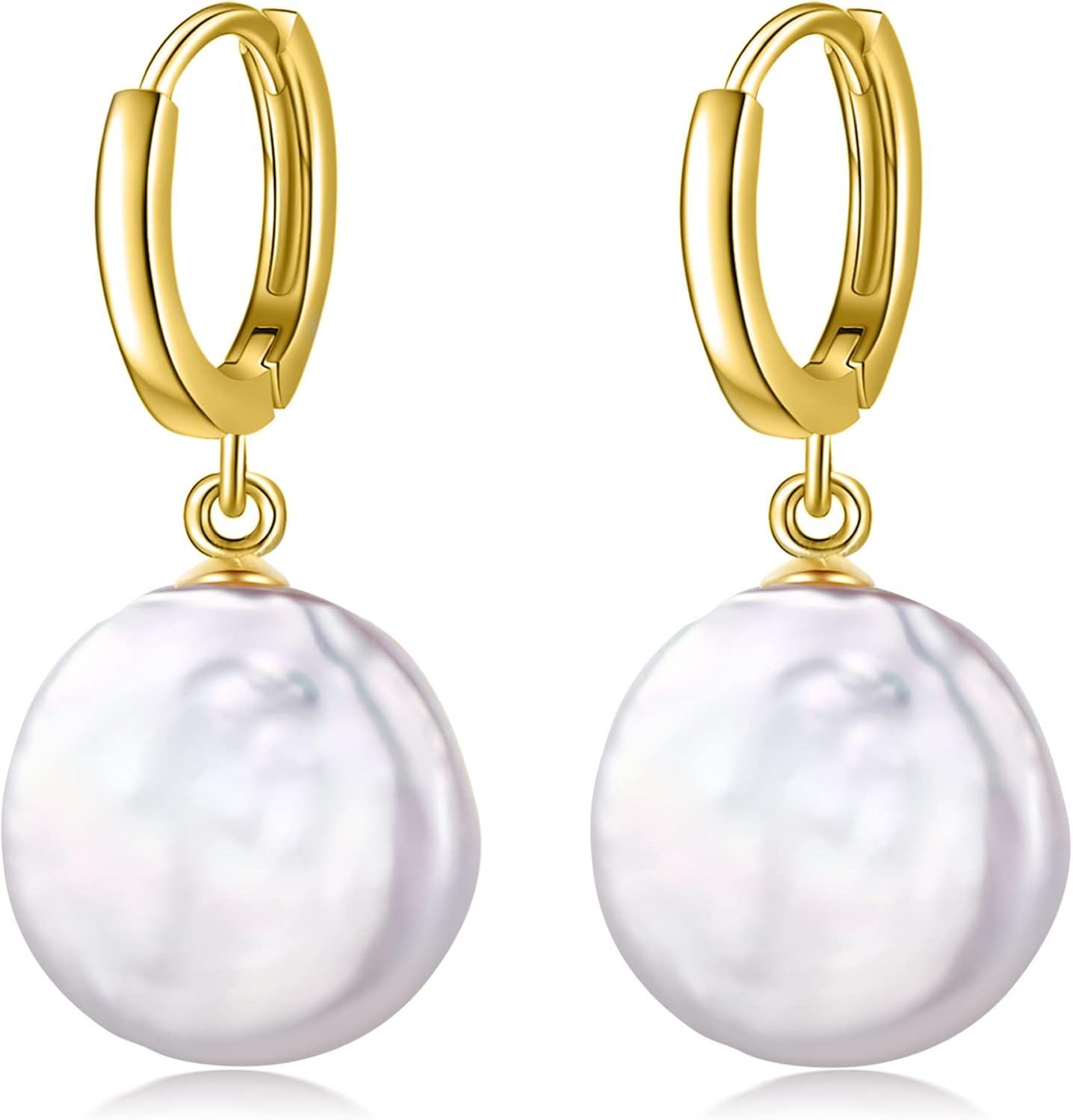 Gold Plated Sterling Silver Baroque Pearl Stud Earrings for Women-0-0