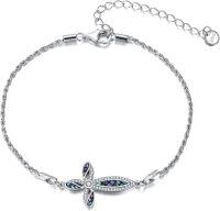 wholesale 925 Sterling Silver Abalone Shell Inlay Dragonfly Design Adjustable Chain Bracelet for Women and Girls Gifts-Abalone shell Cross Bracelet