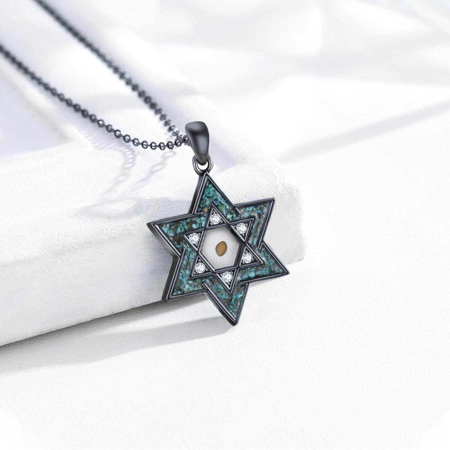 Sterling Silver Black Turquoise Star of David Pendant Necklace Jewish Jewelry Gifts for Women-0-3