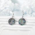 wholesale 925 Sterling Silver Abalone Shell Valknut Viking Symbol Leverback Earrings-0-3