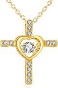 wholesale 14K Gold Diamond Heart & Cross Pendant Necklace for Girls ¨¦????¡è¨¦|?¨¦£¤¡ã ?¡è????-0-0