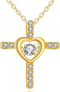 wholesale 14K Gold Diamond Heart & Cross Pendant Necklace for Girls ¨¦????¡è¨¦|?¨¦£¤¡ã ?¡è????-Cross Heart Necklace