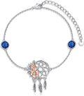 wholesale Rose Gold Plated 925 Sterling Silver Dream Catcher Bracelet with 5A Cubic Zirconia & Synthetic Sapphire Birthstone for Women-0-0