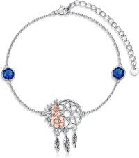wholesale Rose Gold Plated 925 Sterling Silver Dream Catcher Bracelet with 5A Cubic Zirconia & Synthetic Sapphire Birthstone for Women-A9-September