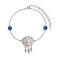 wholesale 925 Sterling Silver Blue Crystal Dreamcatcher Chain Bracelet Wholesale With Pink Flower Accents-0-0