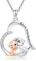 wholesale 925 Sterling Silver Love You Forever Heart Pendant with Cats and Bears Charm Necklace Gifts for Women Girls-0-0