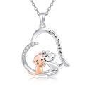 wholesale 925 Sterling Silver Love You Forever Heart Pendant with Cats and Bears Charm Necklace Gifts for Women Girls-0-0