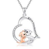 wholesale 925 Sterling Silver Love You Forever Heart Pendant with Cats and Bears Charm Necklace Gifts for Women Girls-Otter