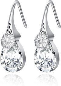wholesale 925 Sterling Silver CZ Flower Drop Dangle Hook Studs Earings  for Girls and Women-Daisy