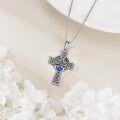 wholesale 925 Sterling Silver Blue Heart Celtic Knot Cross Necklace for Women Men Irish Catholic s 43cm Chain Length-0-4