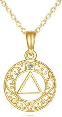 wholesale 14K Gold Round Circle Triangle Diamond Pendant Necklace for Women-08-Filigree Sobriety Necklace