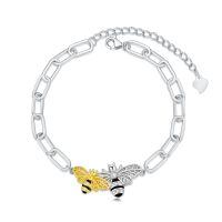 wholesale 925 Sterling Silver Bee Charm Bracelet With Gold And Crystal Details-Bee