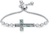 wholesale 925 Sterling Silver & Abalone Tree of Life Cross Bracelet for Women, Mother, Christian Gift, Family Jewelry, Sensitive Skin Safe, 7 Inch-Tree of Life