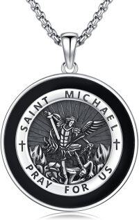 wholesale 925 Sterling Silver Saint Michael Medal Pendant Necklace Catholic s for Men & Women-B02-Saint Michael(Black Onyx)