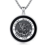 wholesale 925 Sterling Silver Saint Michael Medal Pendant Necklace Catholic s for Men & Women-B02-Saint Michael(Black Onyx)