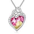 TOUPOP Sterling Silver Crystal Heart Family Necklace For Women-0-0