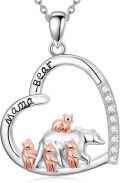 wholesale 925 Sterling Silver Mama Bear Family Pendant Necklace with Cub Cubs Love Heart Charm  for Women Girls-0-0
