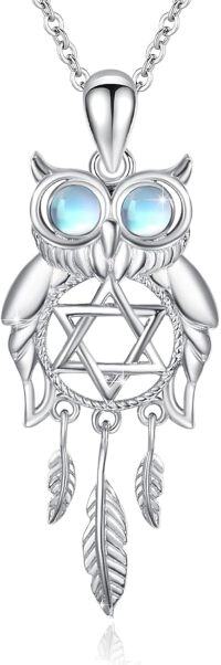 wholesale 925 Sterling Silver Owl Dreamcatcher Pendant Necklace with Moonstone and Star of David Charm for Women's Anniversary Gift-Owl #1