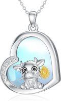 wholesale 925 Sterling Silver Moonstone Highland Cow Pendant Necklace with Sunflower Charm-0-0