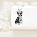 wholesale 925 Sterling Silver French Bulldog Pendant Necklace Wholesale With Black White Stones-0-1