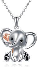wholesale 925 Sterling Silver Elephant with Rose Flower Charm Pendant Necklace for Women-0-0