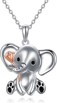 wholesale 925 Sterling Silver Elephant with Rose Flower Charm Pendant Necklace for Women-B-Elephant Holding Rose