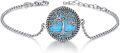 wholesale 925 Sterling Silver & Created Turquoise Tree of Life Bracelet for Good Luck, Health, Growth, Strength - 0.66-0.85, 7-9 Chain, Hypoallergenic Gift for Women-0-0