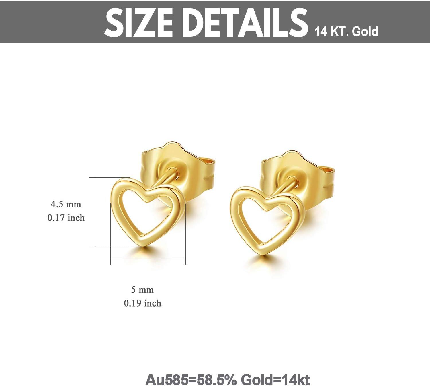 Gold 14k Tiny Hollow Heart Studs with Screwback for Women - Minimalist Jewelry-0-4