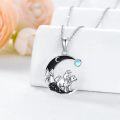 wholesale 925 Sterling Silver Moon Bear Family Necklace with Black Onyx and Blue Topaz Gemstone Pendant for Women Girls Gifts 48cm Chain Length-0-21