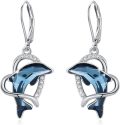 wholesale 925 Sterling Silver Blue Crystal Dolphin Drop Earrings for Women-0-0