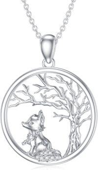 wholesale 925 Sterling Silver Fox & Tree Pendant Necklace with Cubic Zirconia Stones for Women's Family s-tree of life-style 17