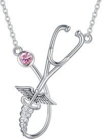 wholesale 925 Sterling Silver Birthstone Stethoscope Necklace Nurse Graduation Gift-October