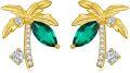 wholesale Gold Plated Palm Tree Green Crystal Stud Earrings for Women 925 Sterling Silver  Set-0-0