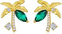 wholesale Gold Plated Palm Tree Green Crystal Stud Earrings for Women 925 Sterling Silver  Set-Palm Tree