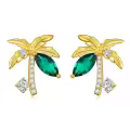 wholesale Gold Plated Palm Tree Green Crystal Stud Earrings Wholesale for Women 925 Sterling Silver  Set-0-0