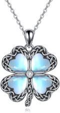 wholesale 925 Sterling Silver Blue Moonstone & White Topaz Four-Leaf Clover Pendant Necklace Gift for Women/Mom-0-0