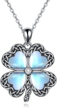 wholesale 925 Sterling Silver Blue Moonstone & White Topaz Four-Leaf Clover Pendant Necklace Gift for Women/Mom-Moonstone