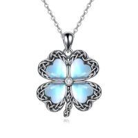 wholesale 925 Sterling Silver Four Leaf Clover Moonstone Celtic Knot Pendant Necklace For Women-Moonstone