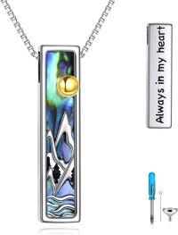 wholesale 925 Sterling Silver Abalone Shell Mountain Cremation Keepsake Pendant with Always in my heart Inscription and Funnel Set-blue